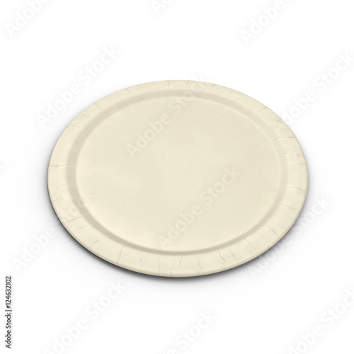 Disposable paper plate isolated on a white. 3D illustration