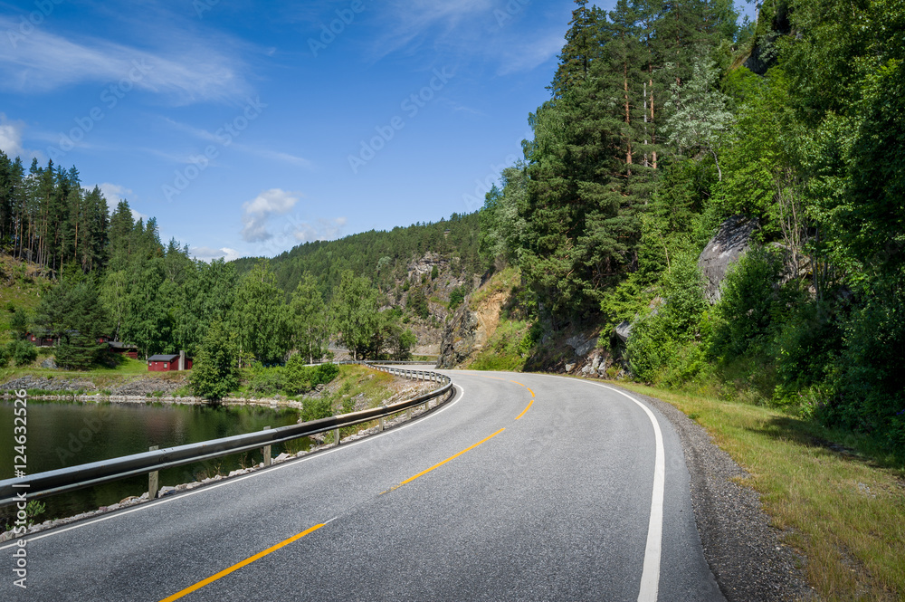 Curved mountain road in Norway