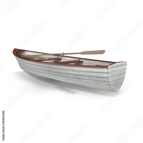 Wooden row boat on white. Top view. 3D illustration