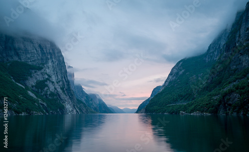 Night landscape of Lysefjord. Norway fjords scenics. photo
