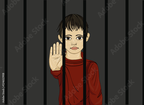 The child in prison. Children of criminals. Behind bars. Juvenile criminals. 