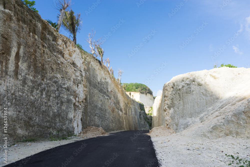 Awesome white cliff on the way to melasti beach in bali island, indonesia