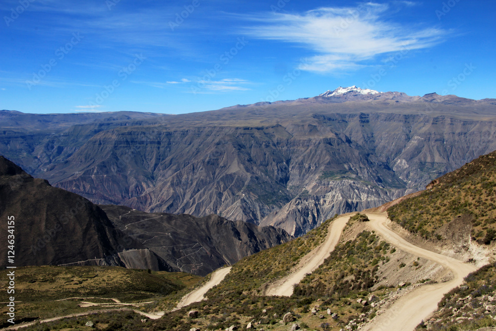 Cotahuasi Canyon Peru with road leading into deep canyon, one of the deepest and most beautiful canyons in the world