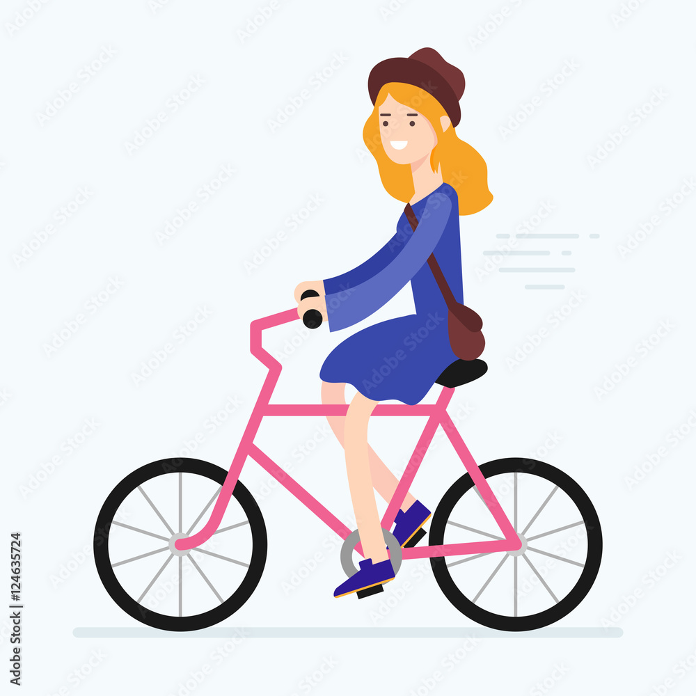 Vector illustration of a woman riding bicycle Vector illustration of a woman riding bicycle