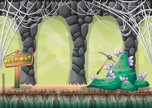 cartoon vector cave with separated layers for game and animation game design asset