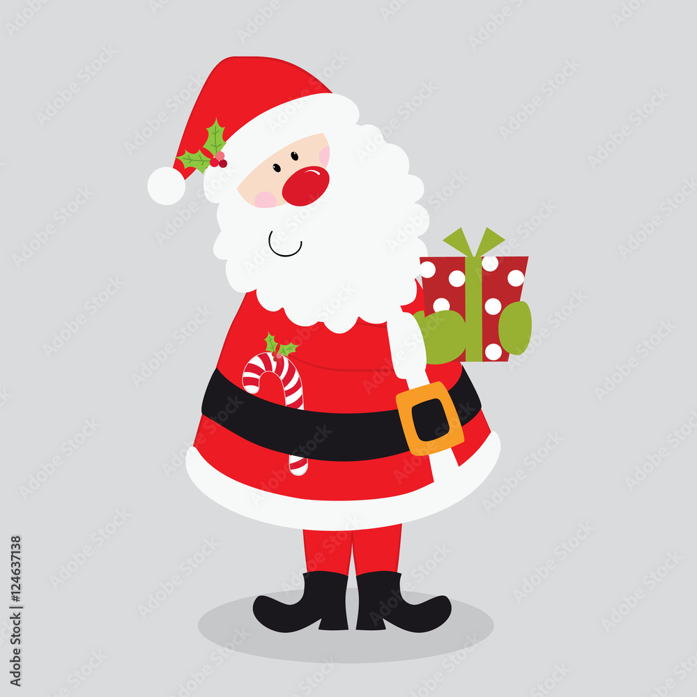 Cute Santa Claus bring Christmas gift and candy cane Cute Santa Claus bring Christmas gift and candy cane