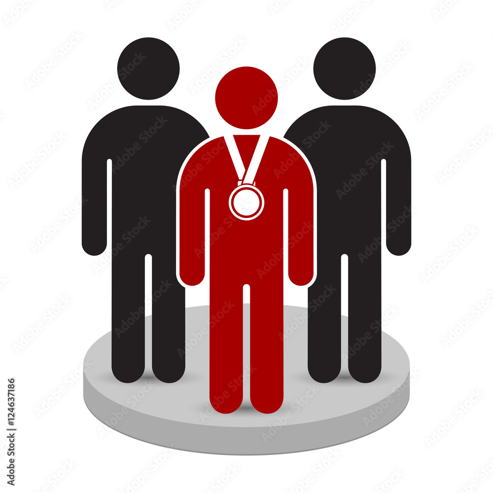 Teamwork business concept. Leader with medal reward in front of his team in podium. Vector illustration. Teamwork business concept. Leader with medal reward in front of his team in podium. Vector illustration.