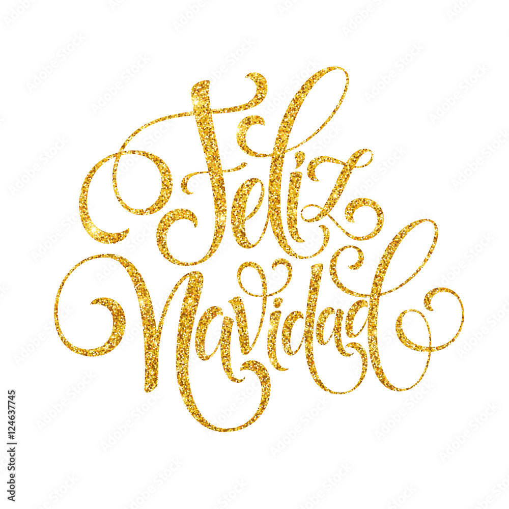 Feliz Navidad hand lettering decoration text for greeting card design template. Merry Christmas typography label in spanish. Calligraphic inscription for winter holidays. Vector illustration Feliz Navidad hand lettering decoration text for greeting card design template. Merry Christmas typography label in spanish. Calligraphic inscription for winter holidays. Vector illustration