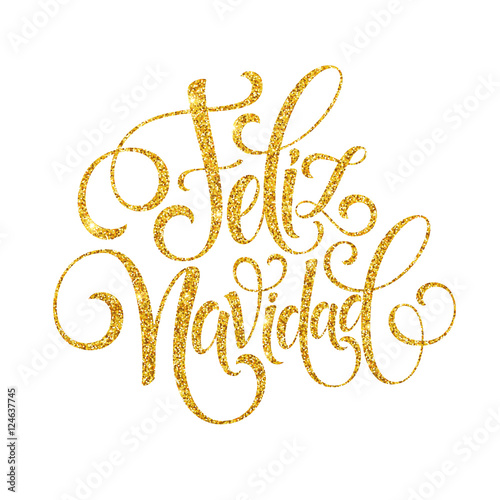 Feliz Navidad hand lettering decoration text for greeting card design template. Merry Christmas typography label in spanish. Calligraphic inscription for winter holidays. Vector illustration