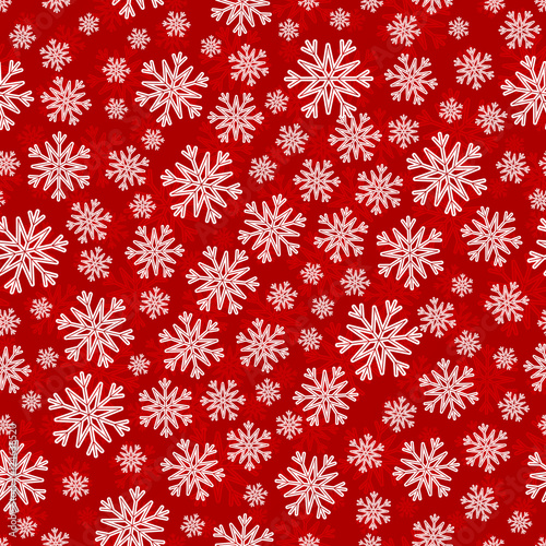 Christmas seamless pattern with white red snowflakes