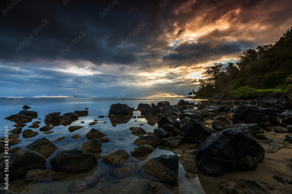 Idyllic scene of rocks on the shoreline
