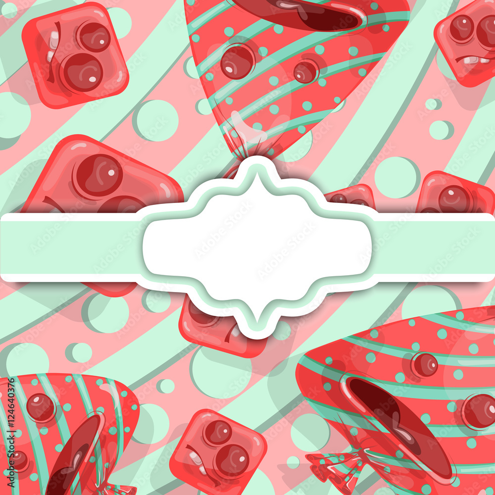 Candy background with frame. Template for your design. Vector illustration.