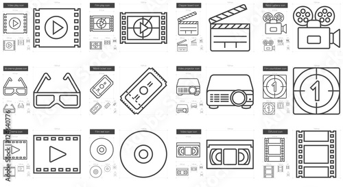 Cinema line icon set.