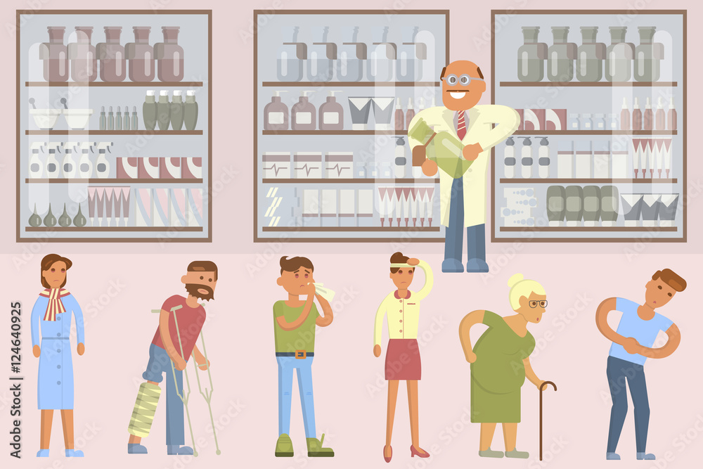 Pharmacy drugstore infographic elements. Drugs icons pills capsules and prescription bottles. Flat vector male pharmacist and illnesses people set
Pharmacy drugstore infographic elements. Drugs icons pills capsules and prescription bottles. Flat vector male pharmacist and illnesses people set