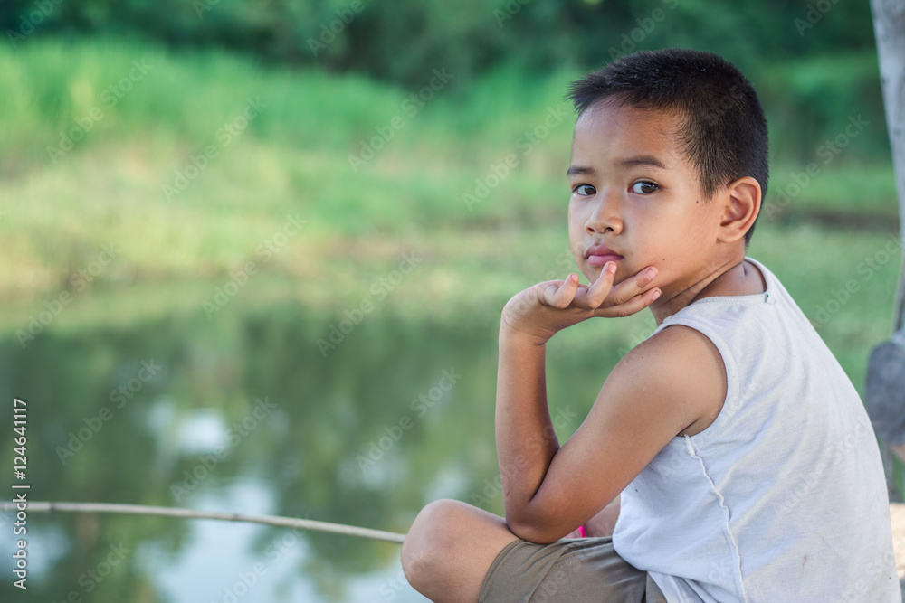 Little Boy Catching a Fish. Kids Fishing. Little Boy Catching a Fish. Kids Fishing.