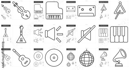 Music line icon set.