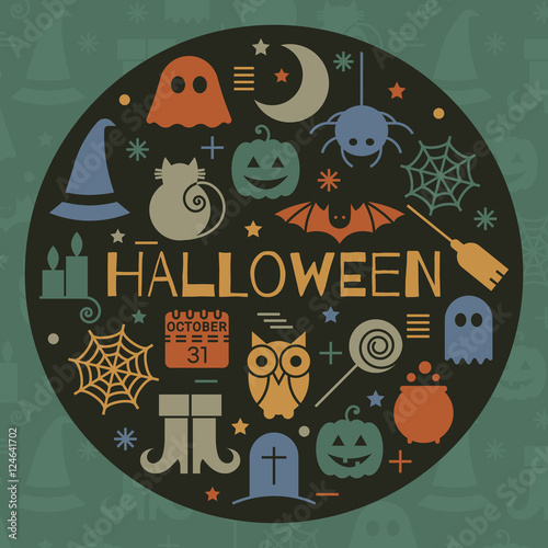 Halloween icons set in circle shape