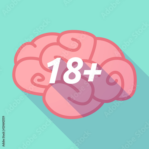 Long shadow pink brain icon with the text 18+