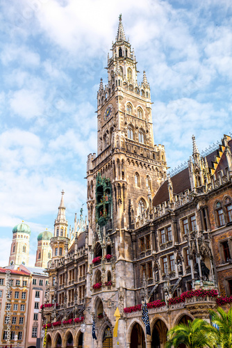 View on the main town hall with clock tower on Mary s square in Munich  Germany