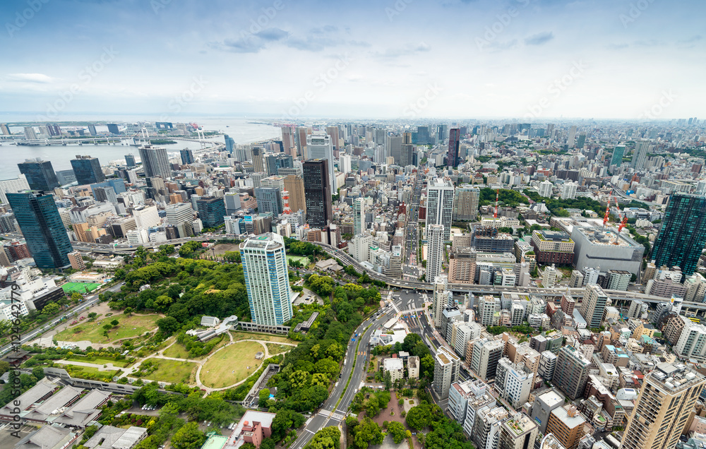 TOKYO - MAY 2016: Aerial view of city skyline. Tokyo attracts 15