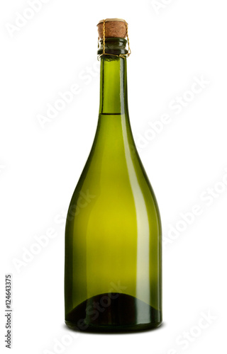 Green bottle of champagne isolated on a white background