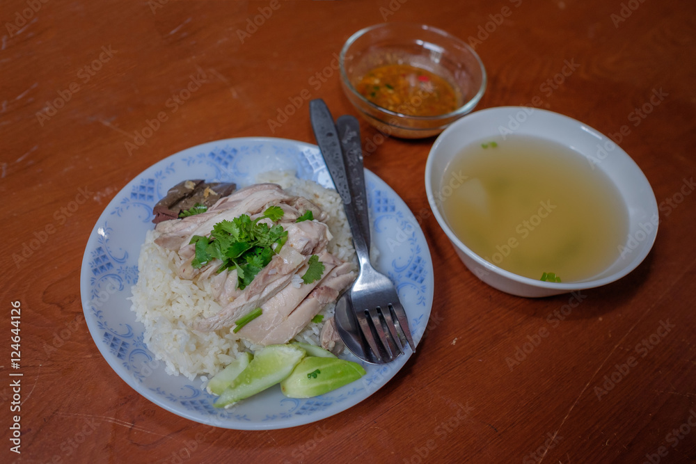 Hainanese chicken rice and soup Hainanese chicken rice and soup