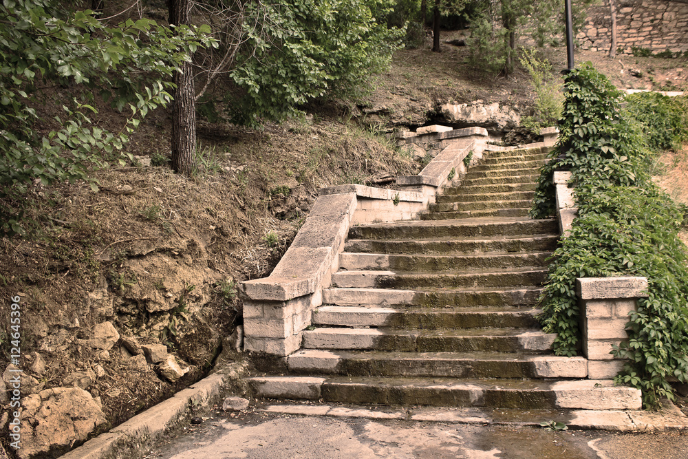 Old damaged stone staircase
