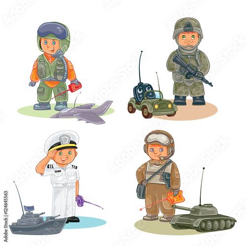 Set vector icons of small children different professions