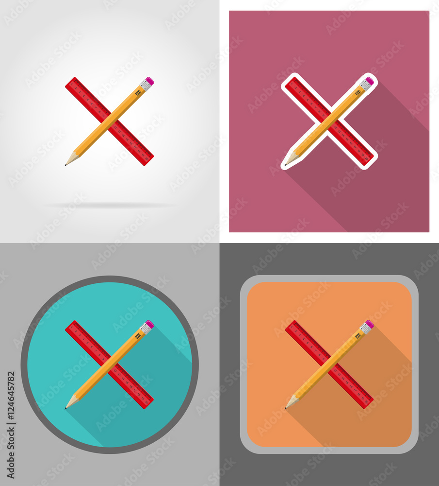 pencil and ruler equipment flat icons vector illustration pencil and ruler equipment flat icons vector illustration
