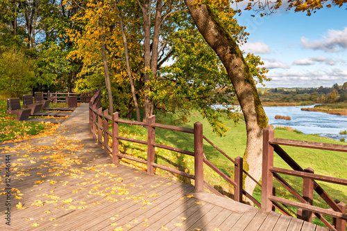 Fototapeta Naklejka Na Ścianę i Meble -  Public park in autumn, Kuldica city, Latvia