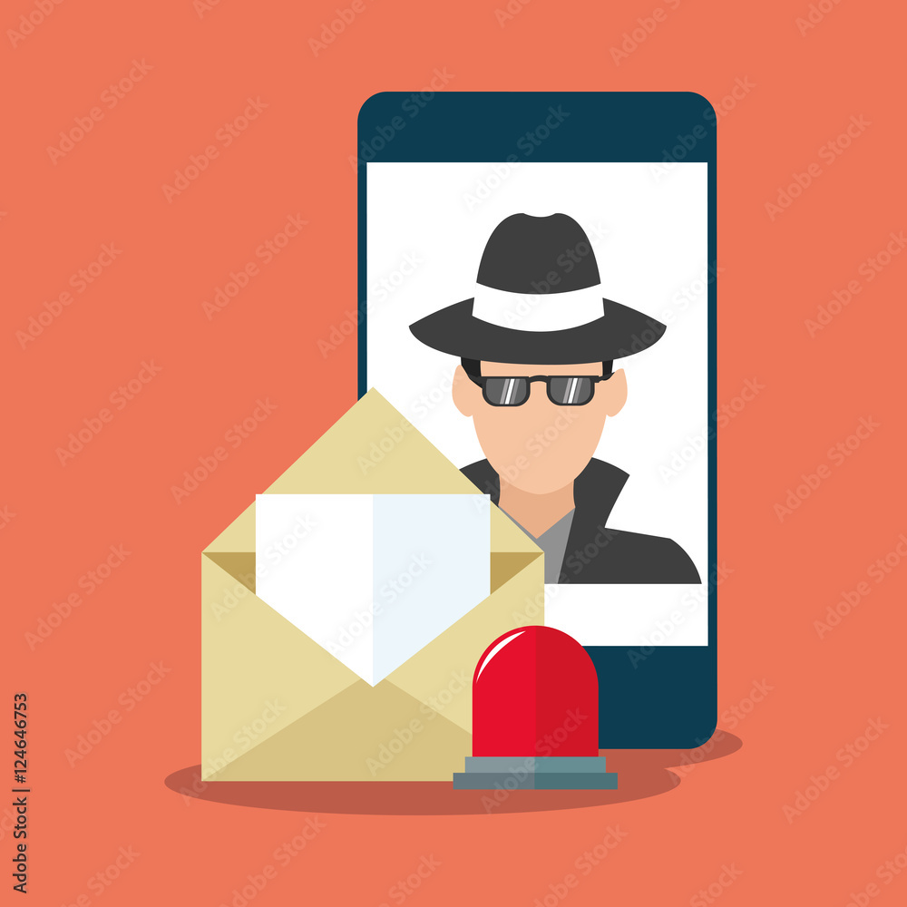 Smartphone and envelope icon. Security system cyber warning and protection theme. Colorful design. Vector illustration