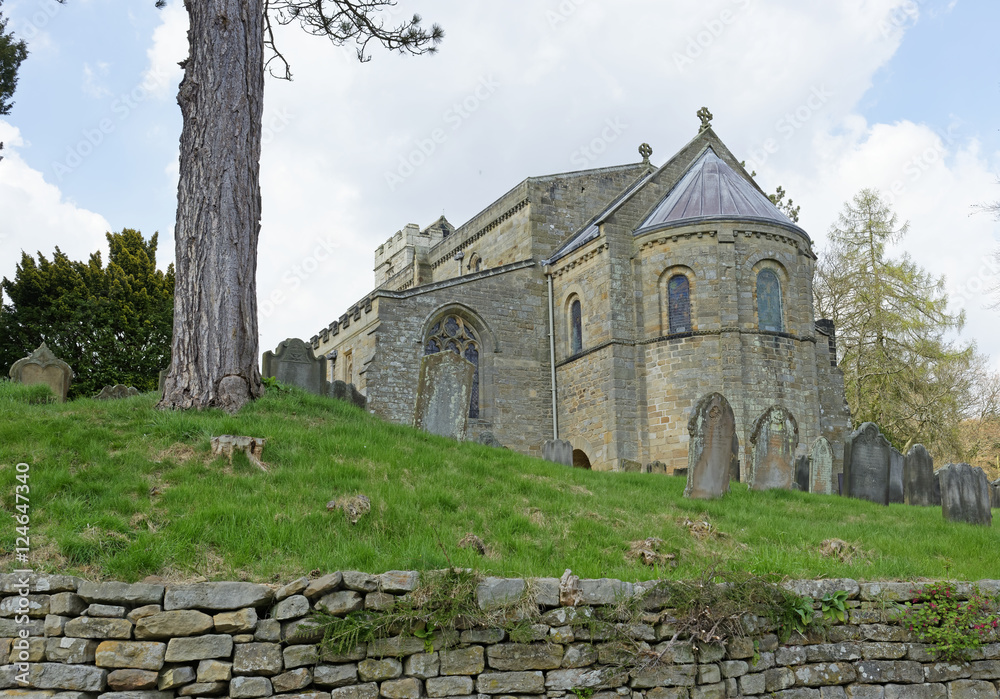 Naklejka premium Ancient Parish Church of St. Mary in the village of Lastingham in North Yorkshire, England