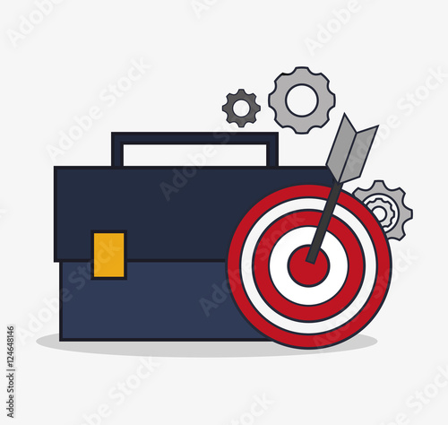 Suitcase and target icon. Social media and digital marketing theme. Colorful design. Vector illustration