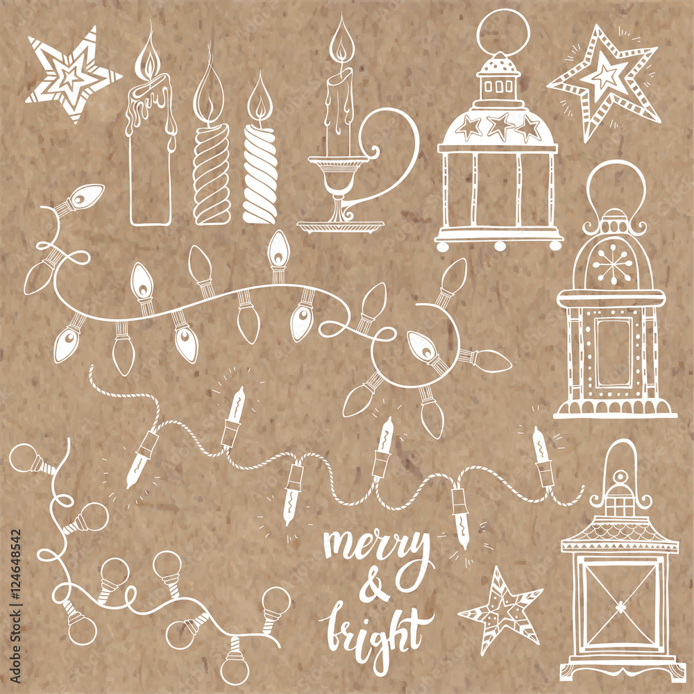 Christmas lanterns, festive garland lights and Christmas candles