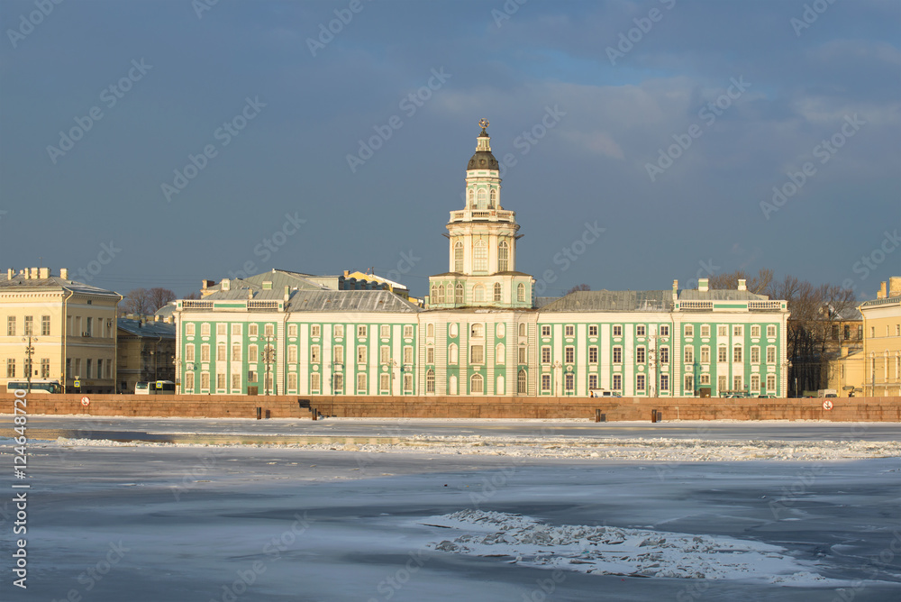 View of the building of the Kunstkammer, cloudy February morning. Saint Petersburg