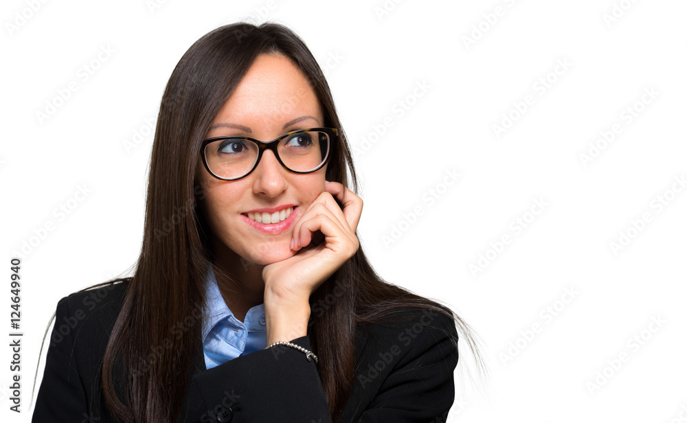 Thoughtful businesswoman isolated on white Thoughtful businesswoman isolated on white