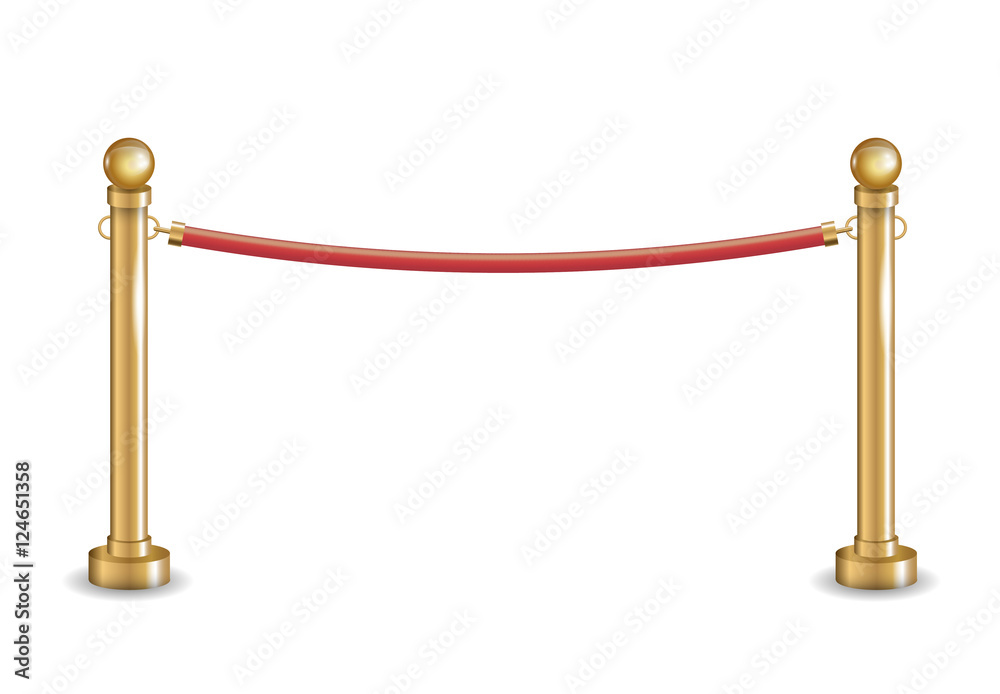 Golden fence barrier with golden bars and red cord. Vector graphics Golden fence barrier with golden bars and red cord. Vector graphics
