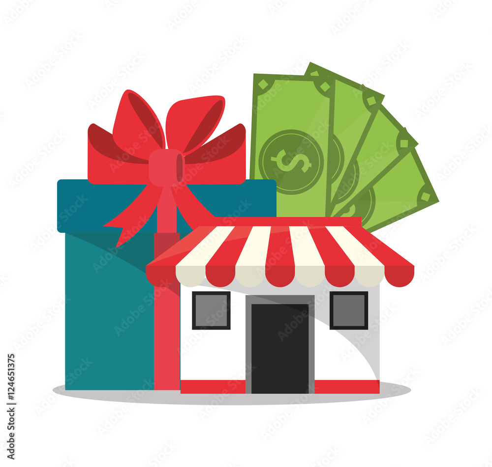 Gift store and bills icon. Shopping online ecommerce media and market theme. Colorful design. Vector illustration