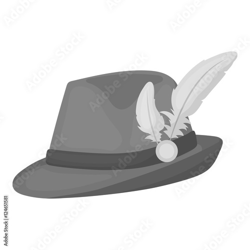 Tyrolean hat icon in monochrome style isolated on white background. Oktoberfest symbol stock vector illustration.