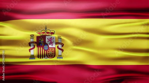 Realistic Seamless Loop Flag of spain Waving In The Wind With Highly Detailed Fabric Texture. photo