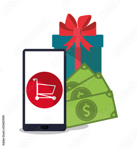 Smartphone card gift and bills icon. Shopping online ecommerce media and market theme. Colorful design. Vector illustration
