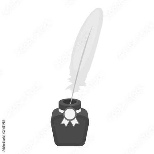 Quill in inkwell icon in monochrome style isolated on white background. Patriot day symbol stock vector illustration.