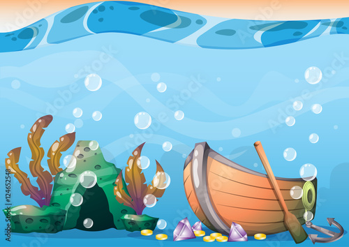 cartoon vector underwater treasure background with separated layers for game art and animation game design asset in 2d graphic