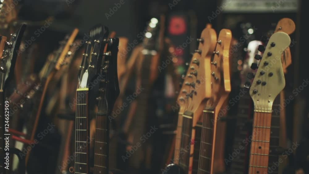 Used guitars display at a store