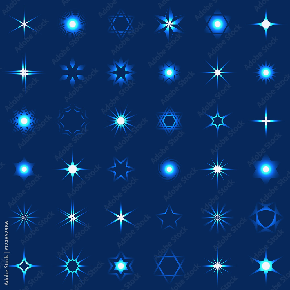 Collection of shining stars and sparkles
