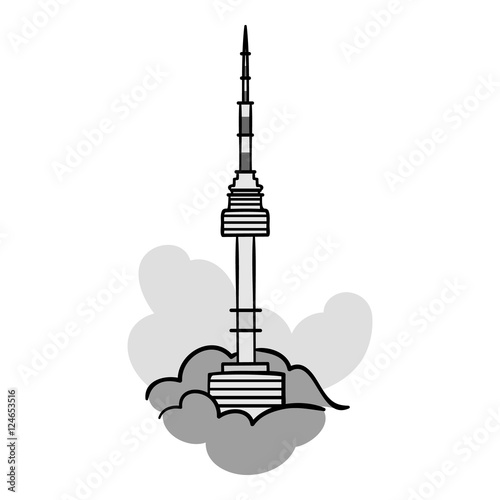 Photography Seoul tower icon in monochrome style isolated on white background