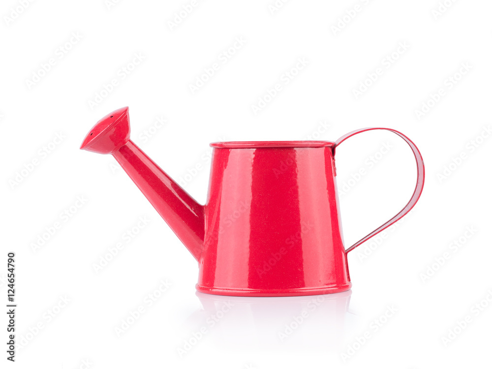 Concept of gardening, red watering can Concept of gardening, red watering can