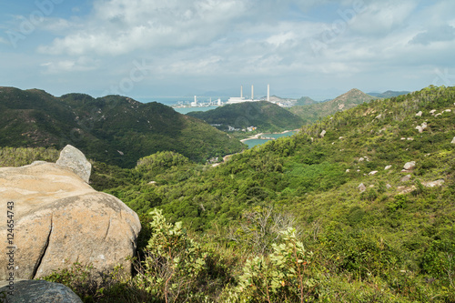 View of the lush and hilly Lamma Island in Hong Kong, China.