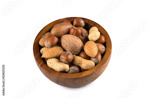 Mixed nuts in shells in a bowl