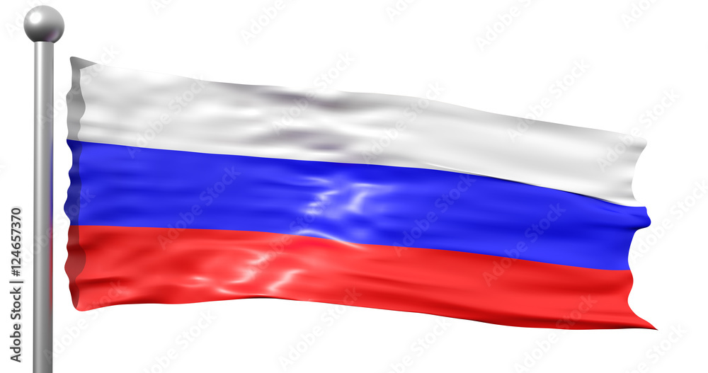 Fototapeta premium Russia flag render. A wavy rendered 3D flag with white pole. Isolated object. 